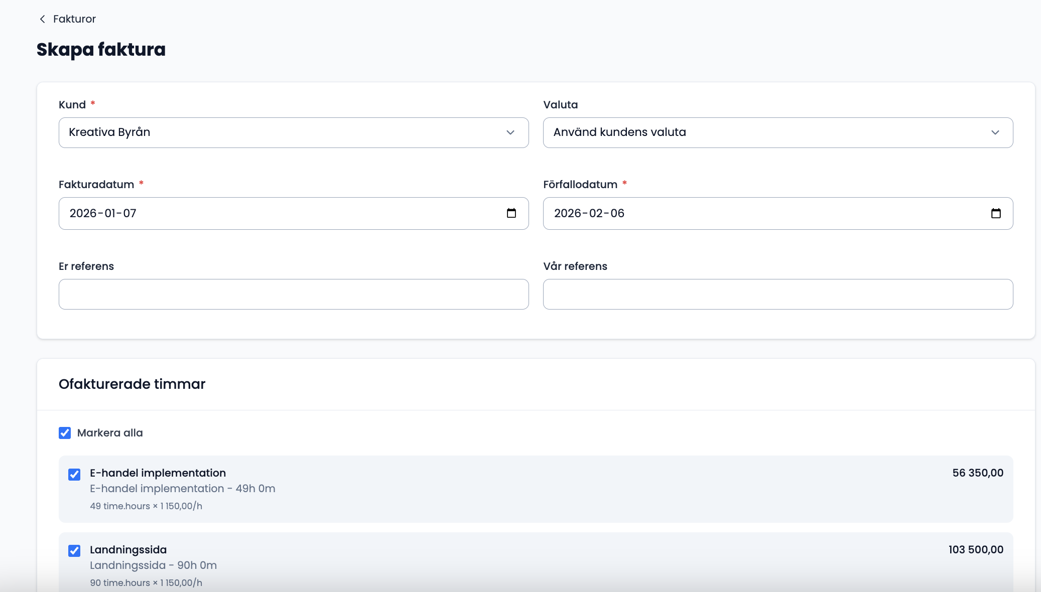 Skapa faktura i SoleMin